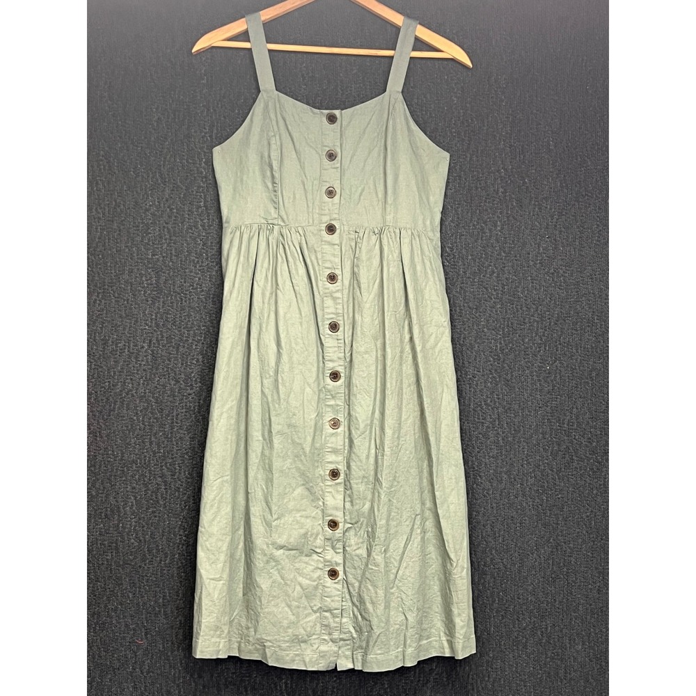 Gap Maternity Sage Green Linen Blend Button Front Midi Dress Small Sleeveless
